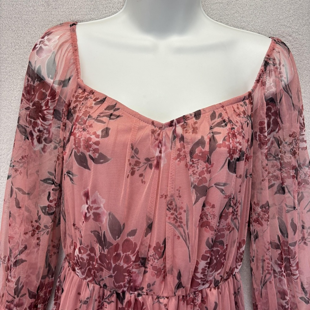 Candalite Sheer Tiered Maxi Dress Womens M Pink Floral Whimsical Romantic Flowy - Picture 10 of 14